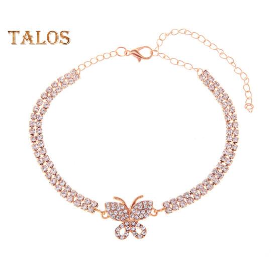 Women Anklet Double-layered Shiny Rhinestone Adjustable Length Butterfly Ankle Decoration Jewelry Party Beach Daily Ankle Chain Anniversary Birthday