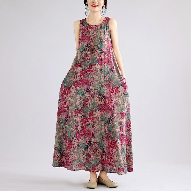 Sleeveless Plus Size Cotton Vintage Floral New In Dresses for Women Casual Loose Long Summer Dress