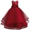 Girls' Red Embroidered Long Evening Dress - Christmas Princess & Performance Outfit