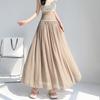 Summer Women Solid Linen Bohemian Ornaments Elastic Long Maxi Holiday Beach Skirt For Girl