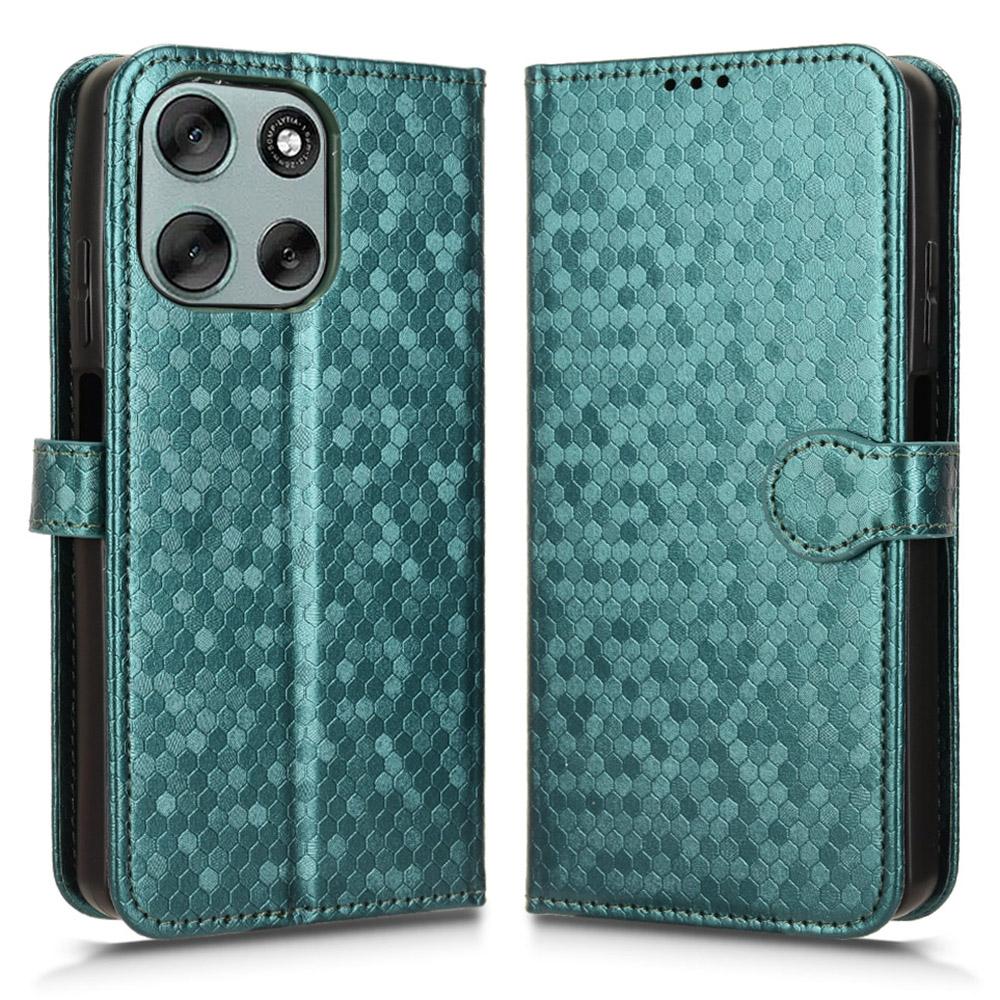 

For Motorola Moto G56 5G Wallet Case Dot Pattern Imprint PU Leather Phone Cover with Wrist Strap Green