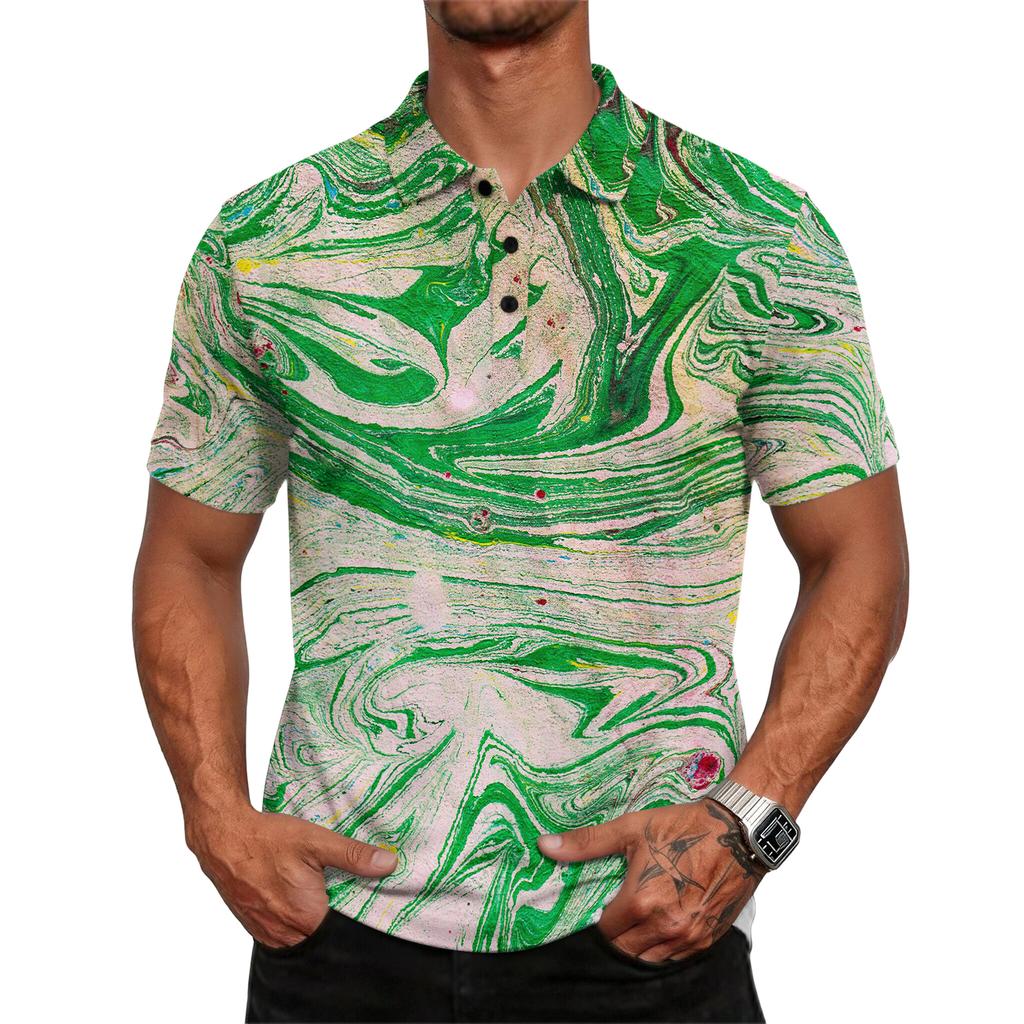 Men's casual loose-fitting fashionable tie- patterned printed short-sleeved T-shirt top