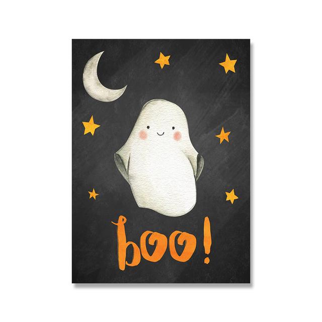 Halloween Canvas Painting Cute Cartoon Ghost Pumpkin Skull Quote Sign Wall Art Poster Print  Picture Kids Living Room Home Decor No Frame