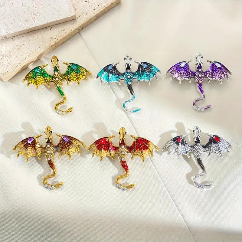 Retro Oil Dripping Flying Dragon Brooch Rhinestone Inlaid Enamel Brooches Pin