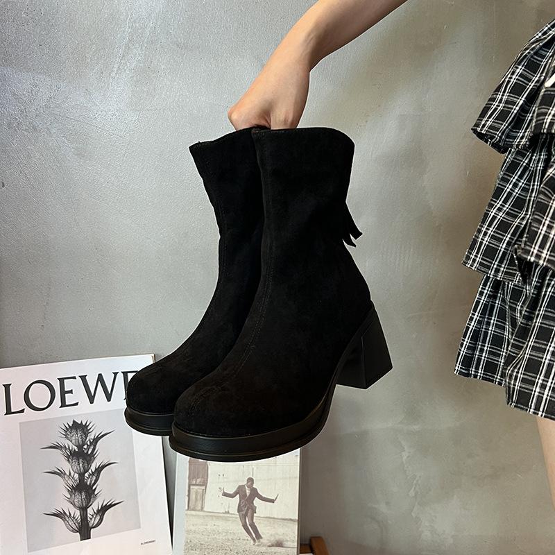 High-heeled short boots women's 2025 autumn and winter new French thick-heeled thick-soled Martin boots knight boots fashion versatile boots