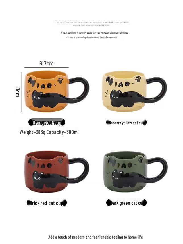 Kreatywny Czarny Kot Wytłaczany Kotek Układany Ceramiczny Kubek na Kawę, Wodę lub Mleko
