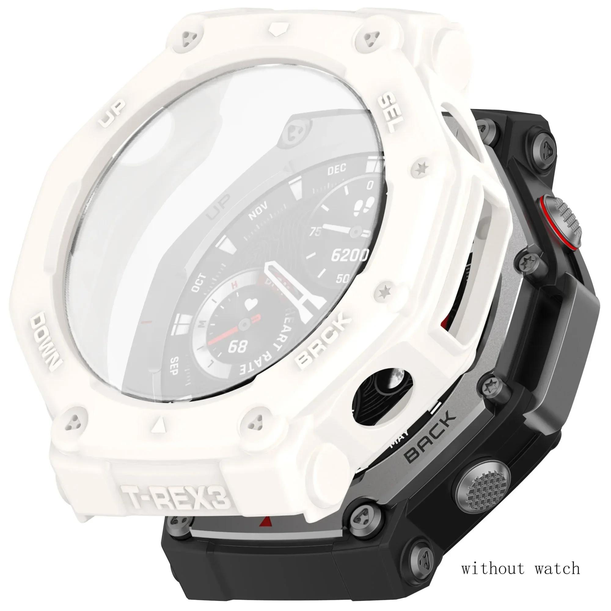

Стекло+Чехол для Amazfit T-Rex 3 Защитная пленка для экрана против царапин Закаленное стекло + Бампер Силиконовый защитный чехол Аксессуары For Amazfit T-REX 3 белый