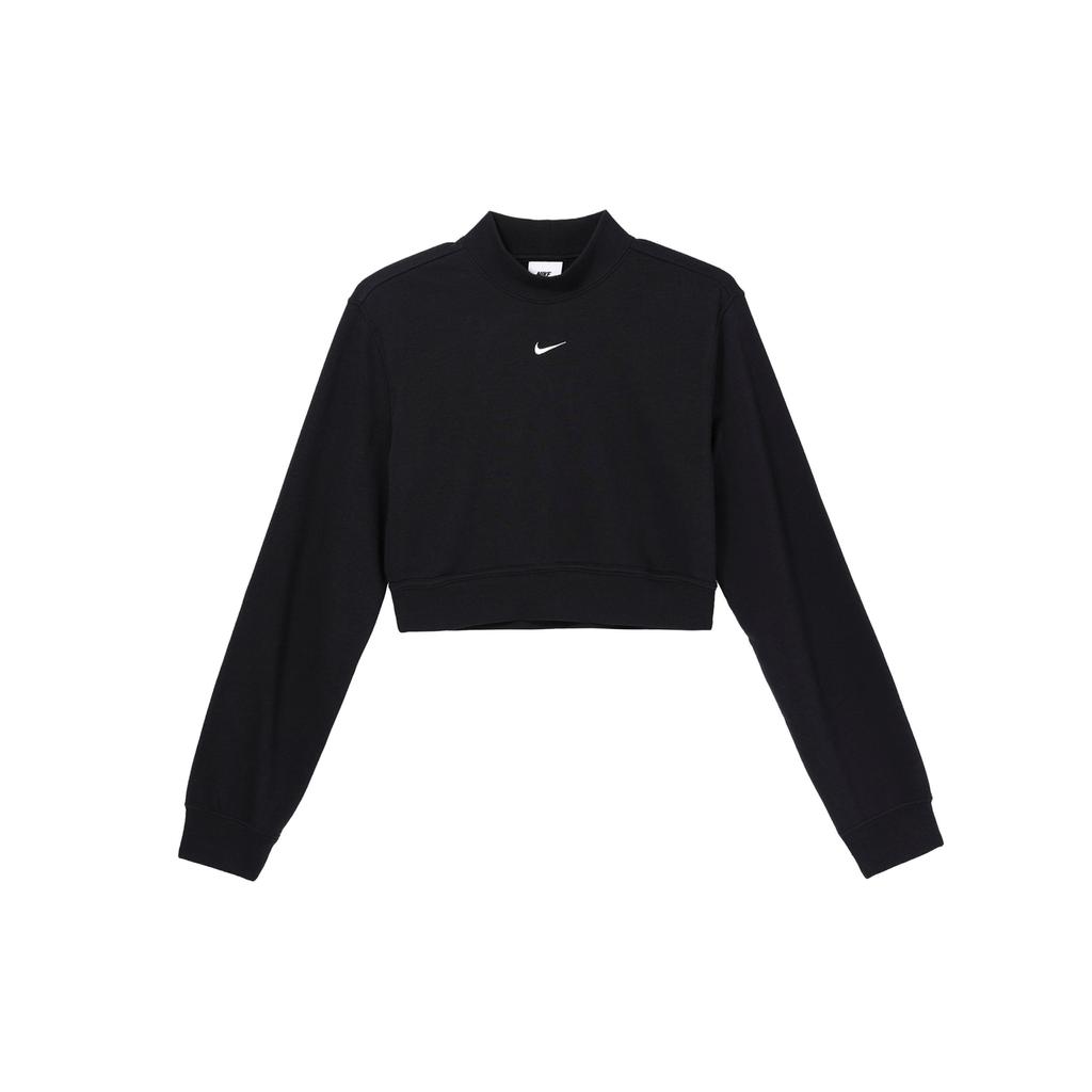 Nike Solid Color Logo Mock Neck Long Sleeve Cropped Top Women Tops Black FN2477-010