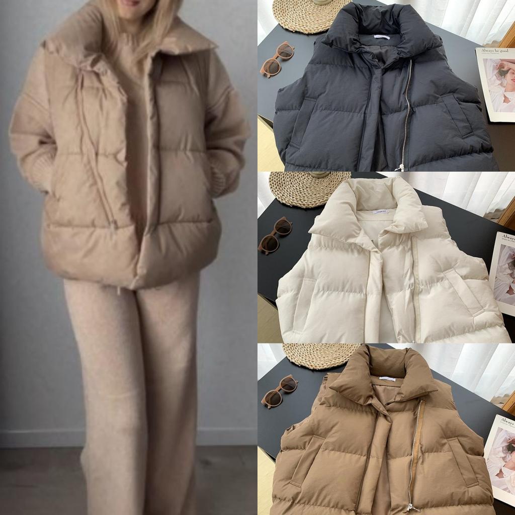 Mulheres outono inverno cor sólida engrossar outwear algodão acolchoado gola sem mangas casaco quente colete