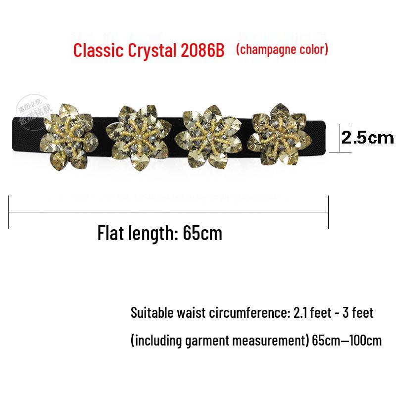 Crystal Rhinestone Elastic Waist Belt for Women's Dresses and Sweaters