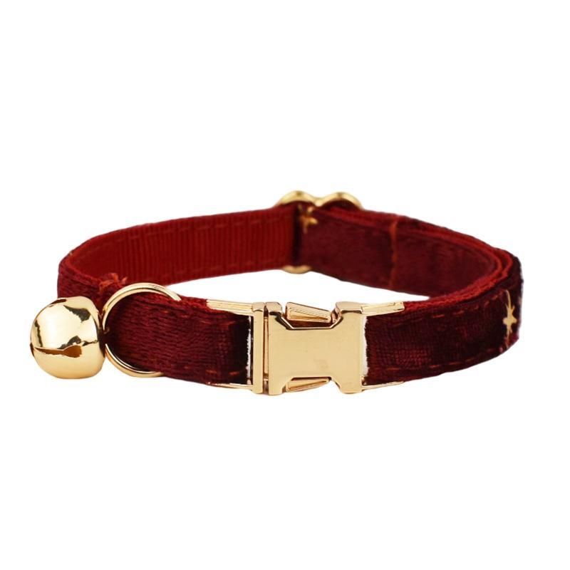 Pet collar cat ring burgundy star cat ring cute bell cat collar bow scarf S