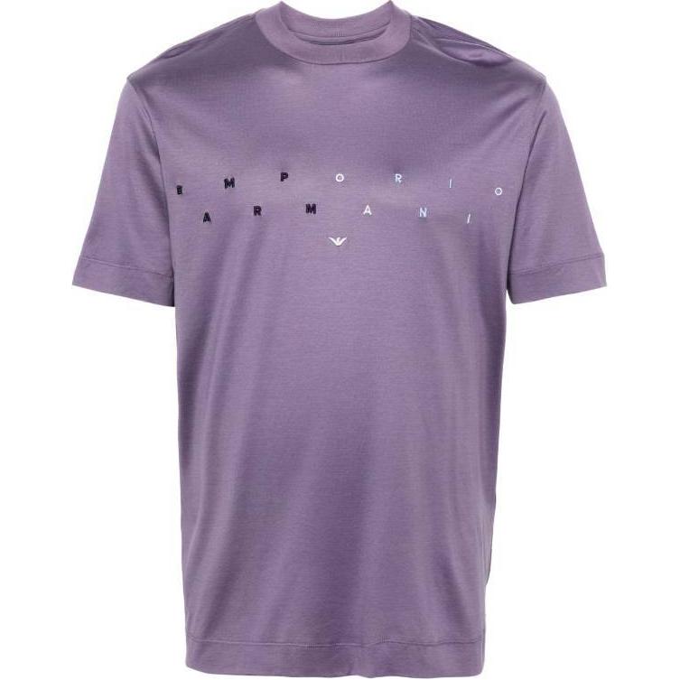 Emporio Armani Straight Cut Letter Print Round Neck Short Sleeve T-Shirt Men Tops Purple 3D1TA2-1JUVZ-08B4