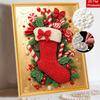 DIY Perlenmalset Festlicher Weihnachtsstrumpf Stressabbau Basteln Rahmenloses 3D-Leinwandbild für Erwachsene Heimdekoration Geschenk