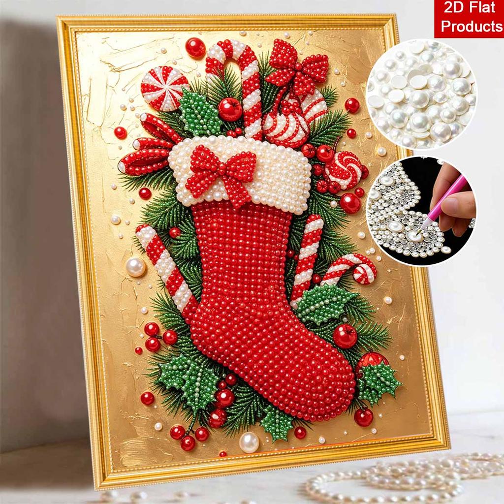 DIY Perlenmalset Festlicher Weihnachtsstrumpf Stressabbau Basteln Rahmenloses 3D-Leinwandbild für Erwachsene Heimdekoration Geschenk