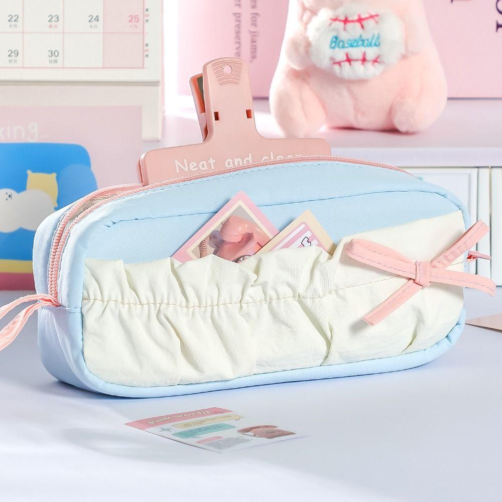 Multi-layer Pen Bag Color-blocking Stationery Storage Bag Portable Pencil Case  Students Gift