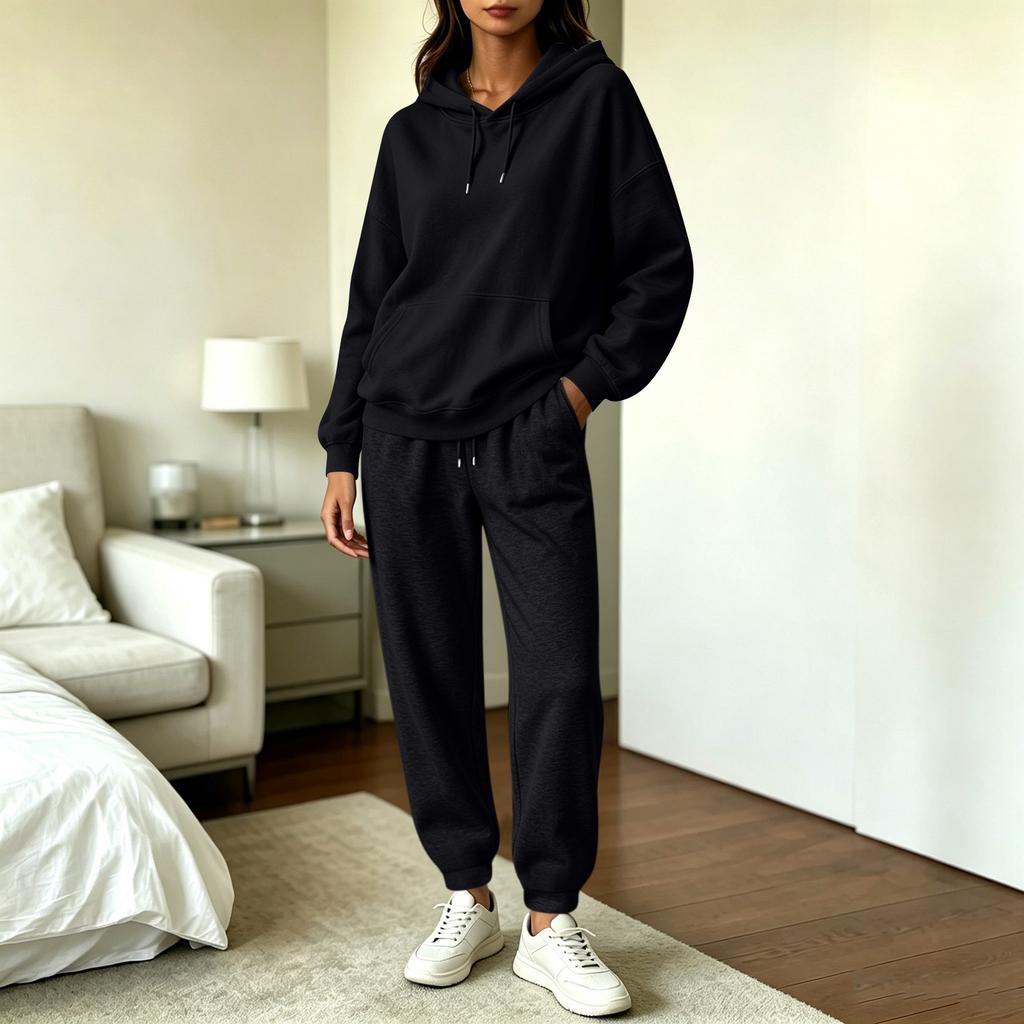 Women's Casual Hooded Long Sleeve Sweatshirt and Jogger Pants 2 Piece Set with Pockets