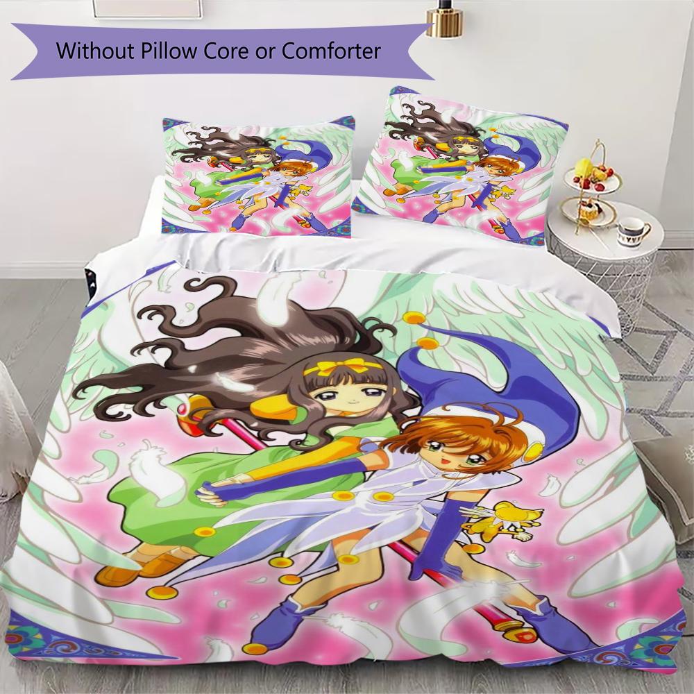 Cardcaptor Sakura Pattern Bedding uilt Set uilt Cover Pillowcase Home Decoration Birthday Gift (1 * duvet cover + 2 * pillowcase without core)
