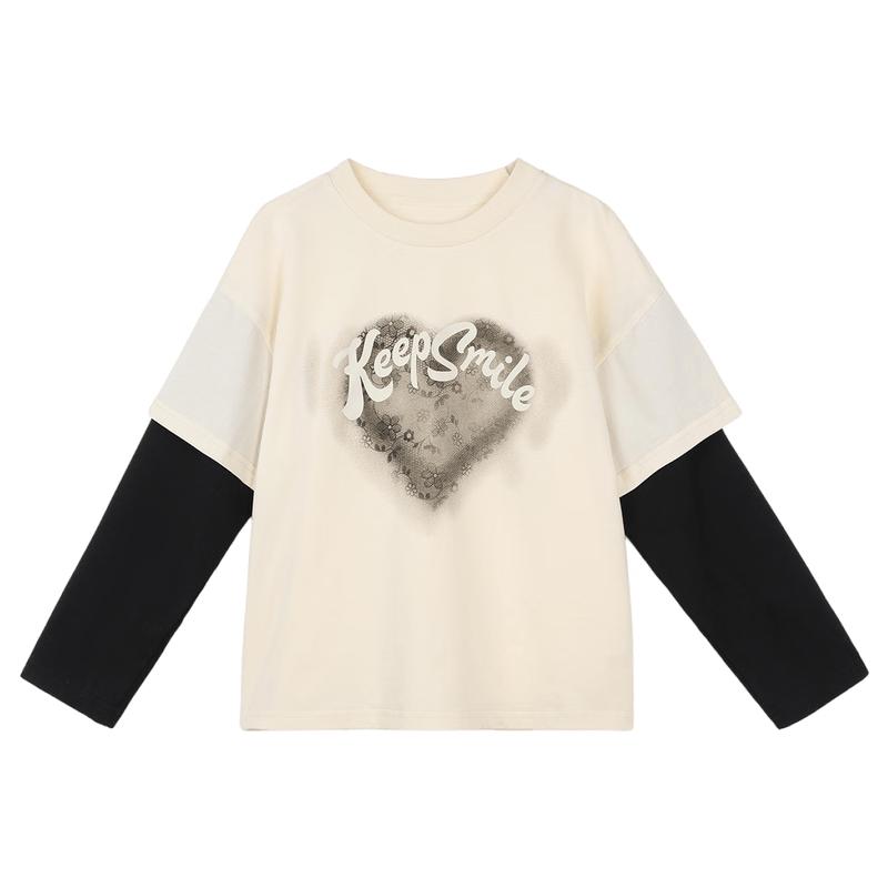 LUSON Girls  Fashion Long-Sleeve Fake Two-Piece T-Shirt 140