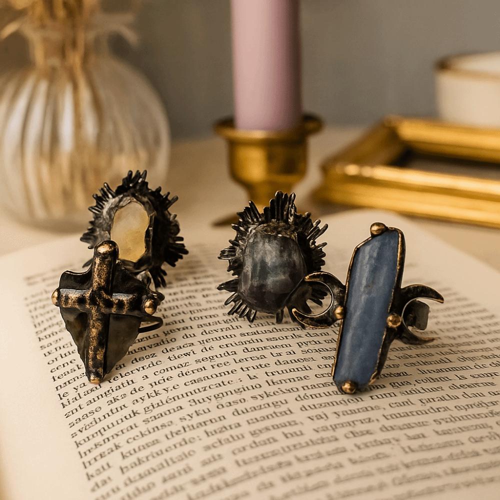 Gothic Adjustable Rings Boho Raw Stone Rings Natural Stones Natural Crystal Rings Handmade Jewelry