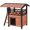 Cat House Outdoor W/ Balcony Stairs Roof, 77 X 50 X 73 Cm, Brown