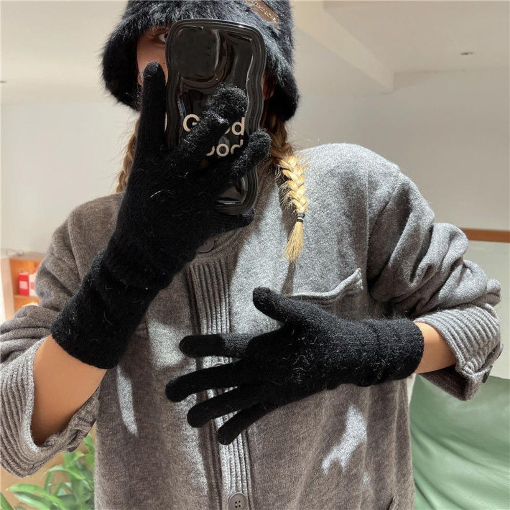 Faux Fur Flannel Gloves Solid Color Winter Women Gloves Fashion Long Rabbit Fur Gloves  Gift