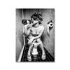 Modern Toilet Black White Roll Paper Sexy Woman Bar Girl Drinking Bathroom Canvas Prints Picture Poster Fashion Painting Decor