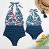 Tight Swimsuit Women One Piece Sexy Gradient Halter Neck Backless Swimwear Women Fashion Beach Vacation Elegant Swimwear