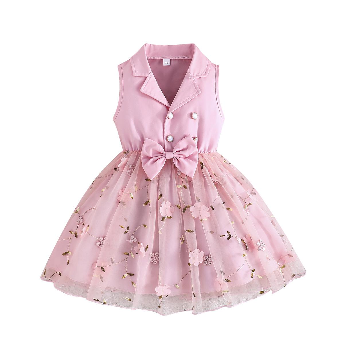 

Модное платье для девочек 2025 года, летнее детское элегантное сетчатое платье принцессы с вышивкой в виде банта и цветка 7Y