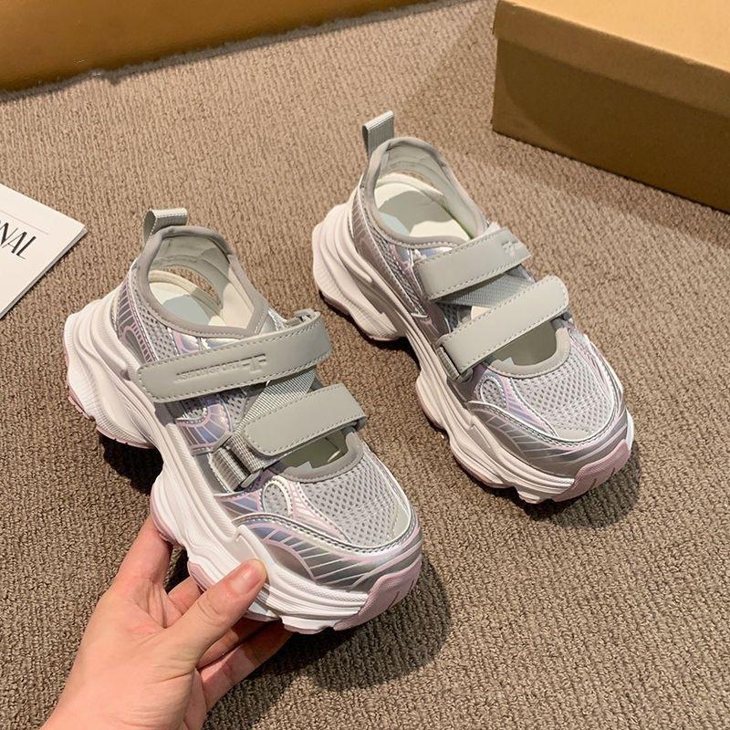 

Baotou спортивные сандалии на платформе с липучками женские 2025 лето новые универсальные папины кроссовки полые дышащие туфли с отверстиями 40 розовый