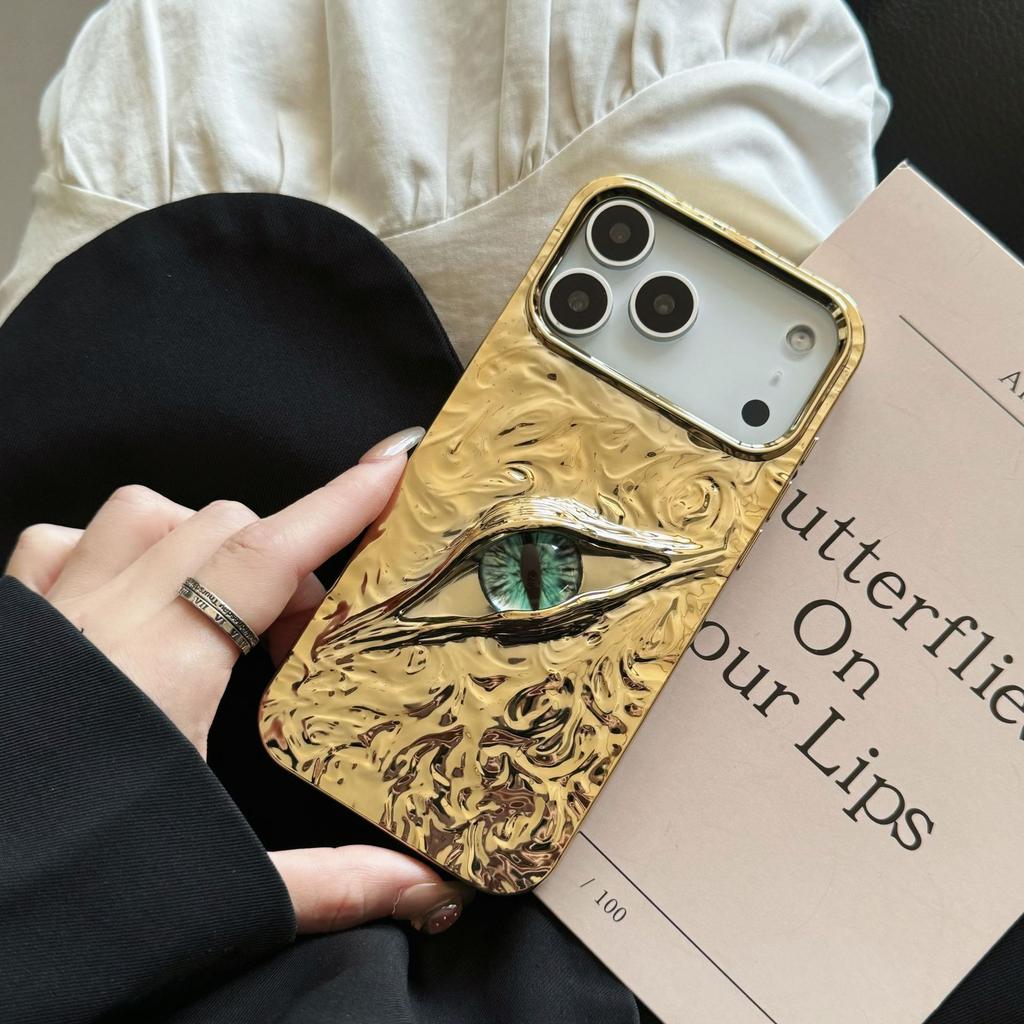 Electroplated 3D Eye Phone Case for iPhone 11-17 Series, TPU Shockproof Cover with Tin Foil Texture, Fashion Art Design