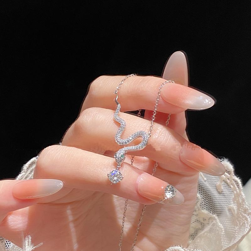 New 925 Silver 5A Zircon Snake Pendant Necklace Animal Design Necklace Simple Style Fashion Women Birthday Fine Jewelry Wholesal