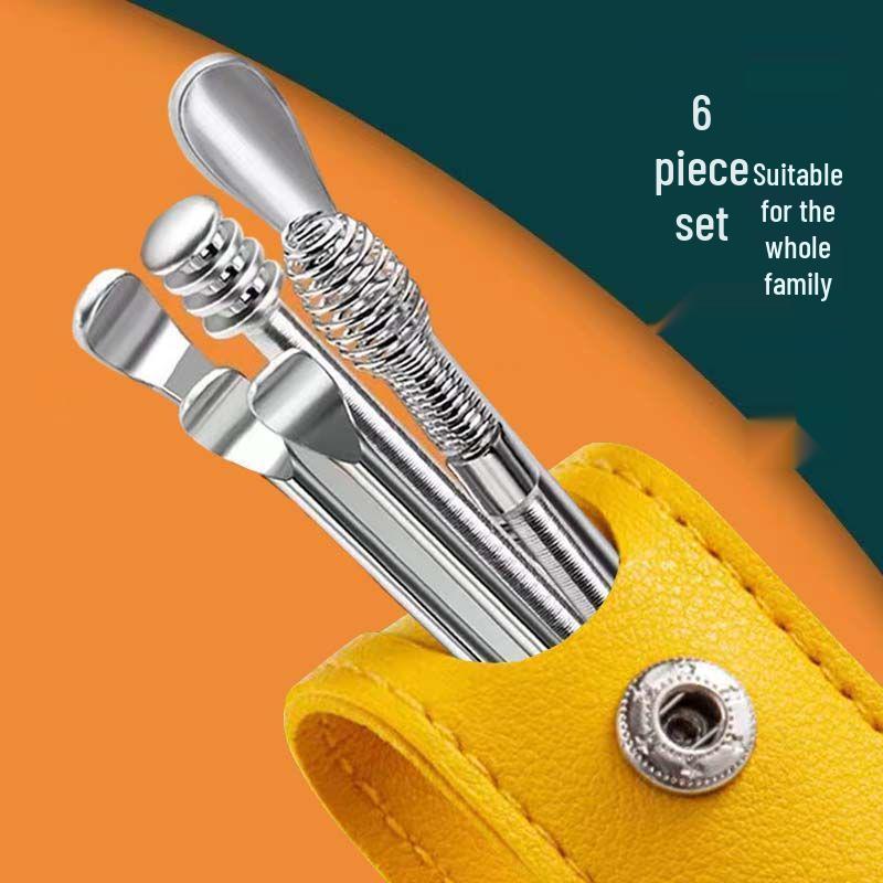 6-Piece Portable Ear Spoon Set in Leather Case