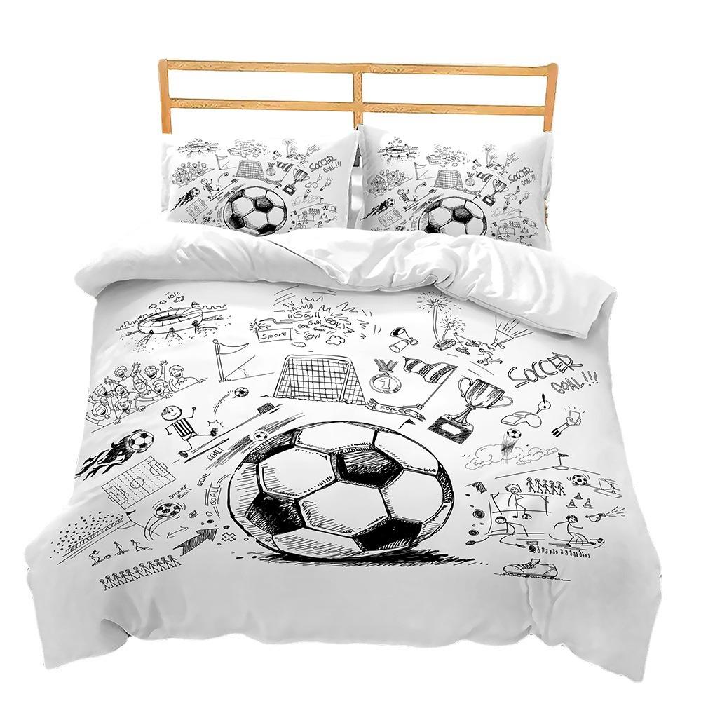 Basketball Football 3D Digital Printed Bed Kit Three Piece Quilt Cover