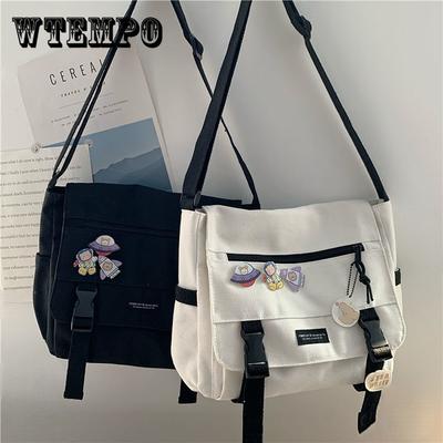 Harajuku Versatile Canvas Women Crossbody Bags Solid Color Flip Casual Handbag Shoulder Bags Teen Girls Messenger Bag Satchels