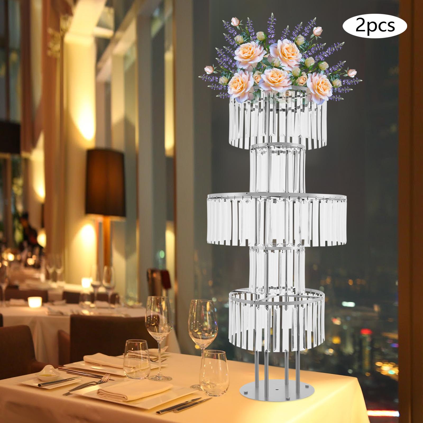 

2-Pack 5-Tier Crystal Flower Stands, Round Base Silver Metal Plant Shelf, Indoor Multi-Level Display Rack for Home Garden Decor