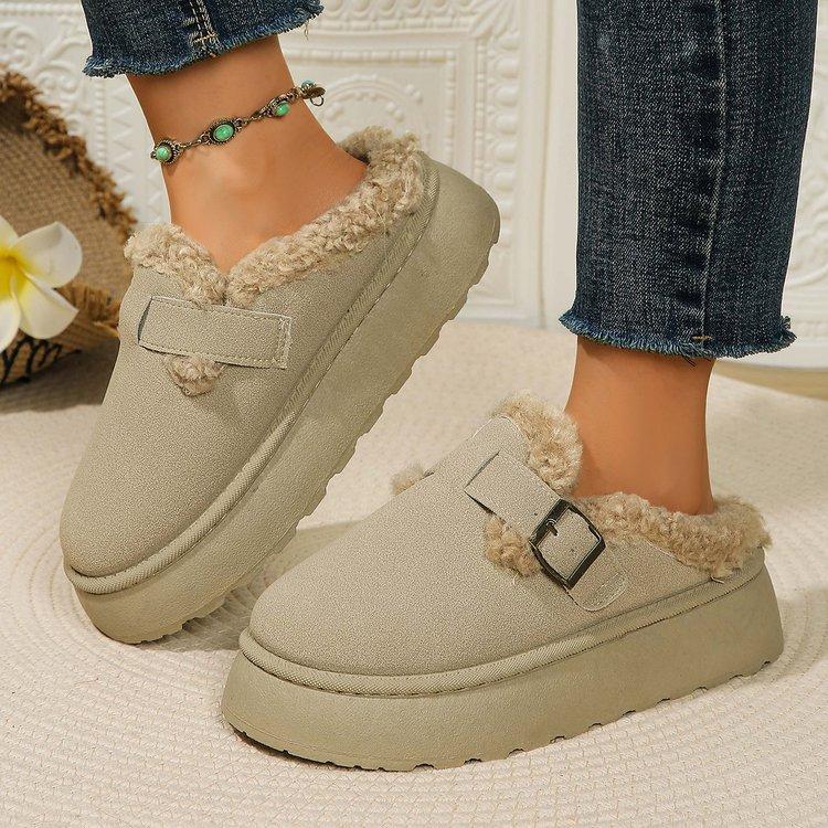 

Новый стиль женской обуви на толстой подошве и с флисом, ретро хлопковые и голые зимние ботинки 44 бежевый