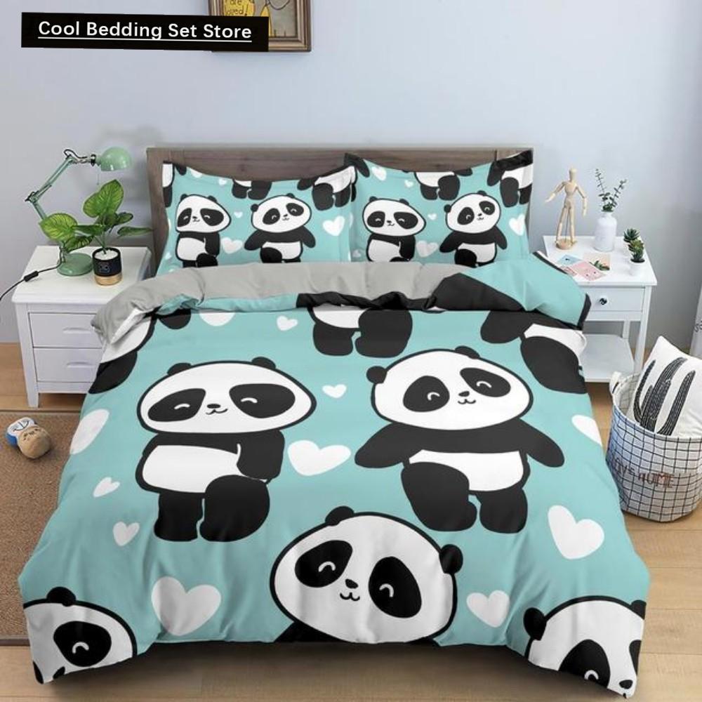 Cartoon Lovely Panda Bedding Set White Bed Linen 3D Print Gift for Kids Girls 2/3pcs Twin Single Queen King Size Duvet Cover Set