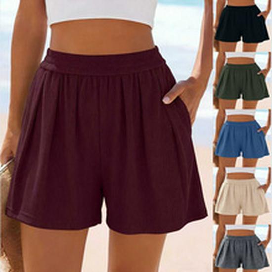 2026 European & American Summer Wide Casual Solid Color Fashion Shorts with Pockets