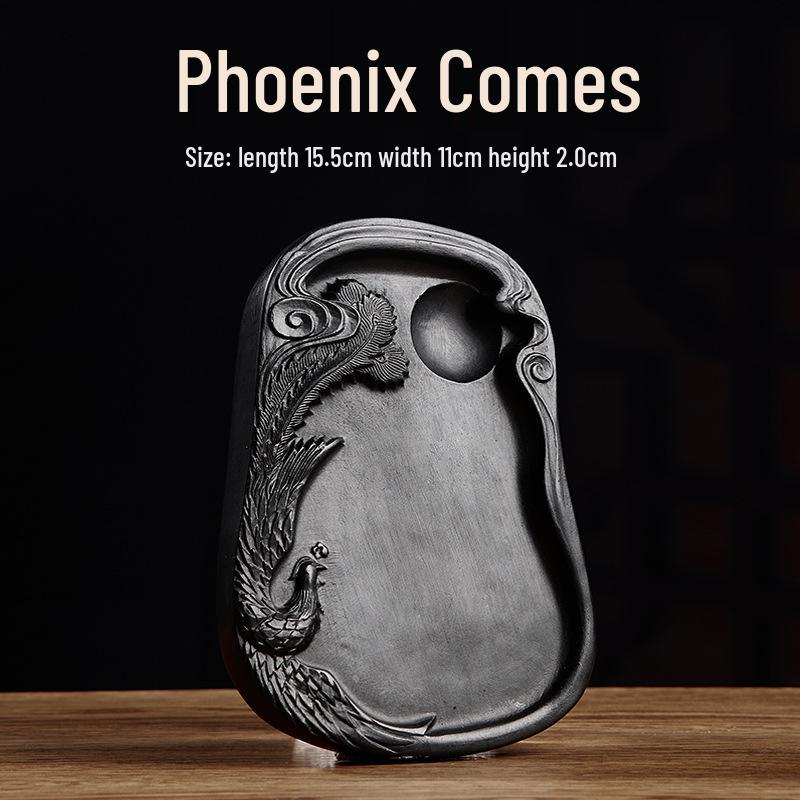 Chengni Inkstone Calligraphy Set: Natural Raw Stone Ink Stick, Duan & She Inkstones, Calligraphy Brush, and Ink Block for Grinding.