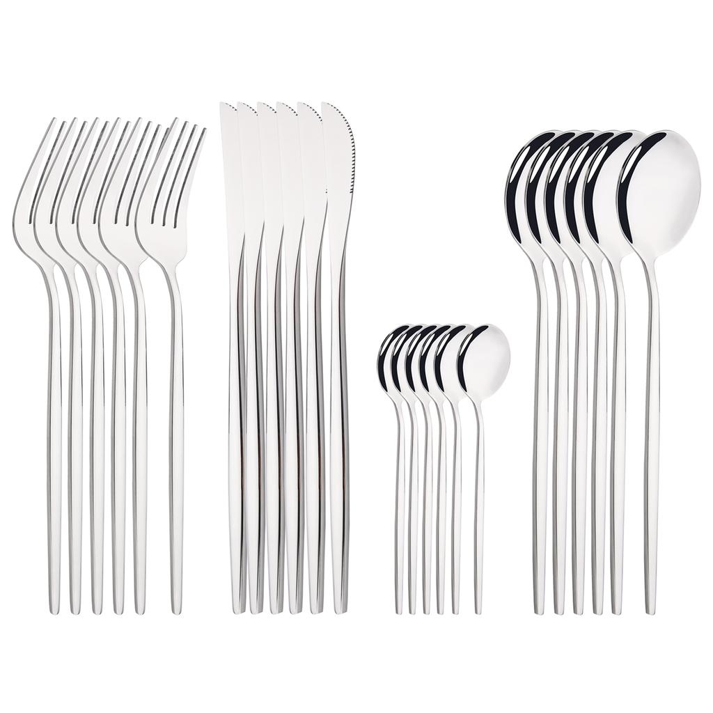 24Pcs Shiny Silver Tableware Stainless Steel Cutlery Set Forks Knives Spoons Kitchen Dinner Set Family Dinnerware Set Service for 6