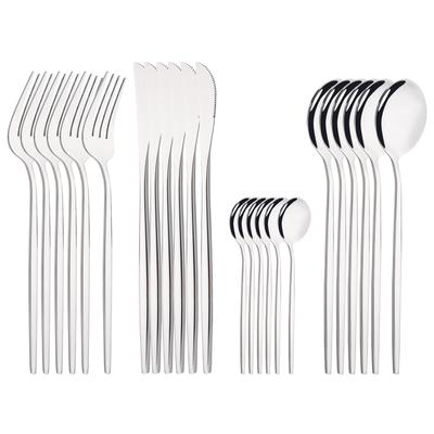 24 Pezzi Posate Argento Lucido Set di Posate in Acciaio Inossidabile Forchette Coltelli Cucchiai Set da Cucina per Cena Set di Stoviglie per Famiglia Servizio per 6