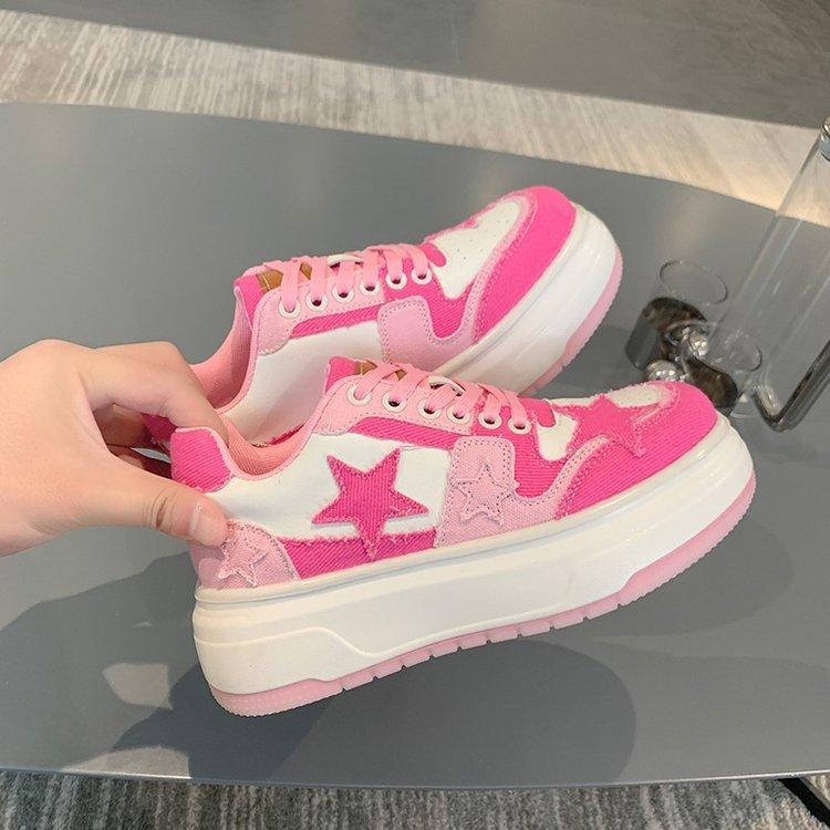 Leather platform versatile white shoes women's spring and autumn 2025 new denim blue star versatile casual skateboard shoes