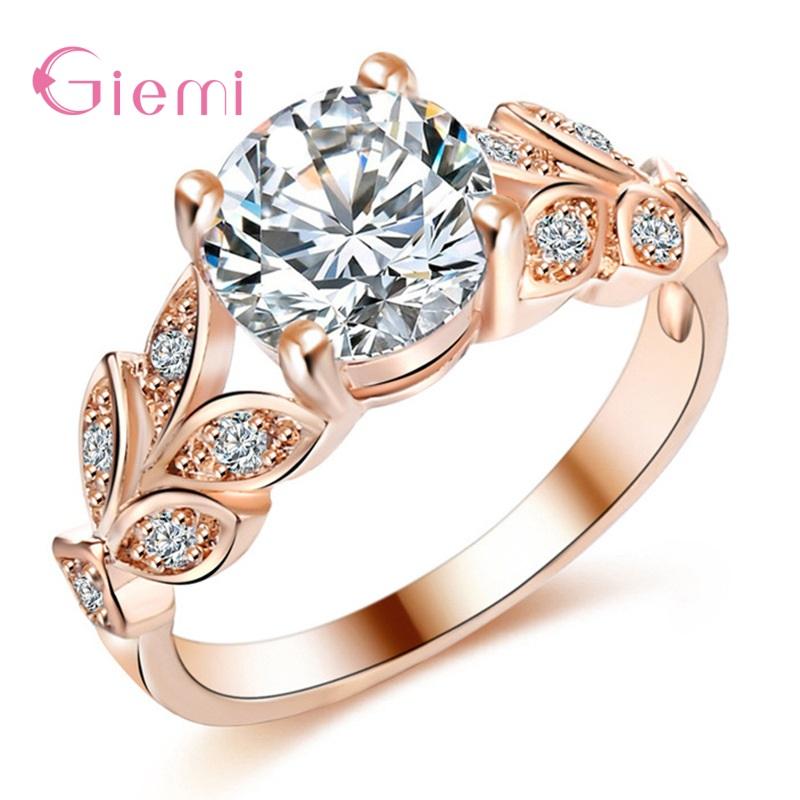 

925 Sterling Silver Rings Vine Leaf Design Engagement Cubic Zircon Ring Fashion for Women Ladies Wedding Jewelry Gifts 6 розового золота