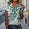 Fashion Leaf Printing Blouses Short Sleeve V-Neck T Shirts Casual