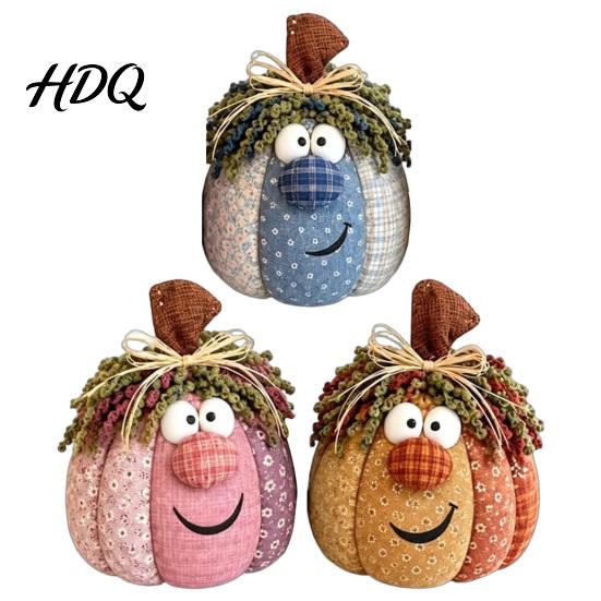 Dolci Zucca di Peluche per Arredamento Casa Zucca Patchwork Fantasiosa Decorazione Tavolo Zucca Faccina Sorridente Ornamenti in Tessuto Vintage Panno per Vetrine