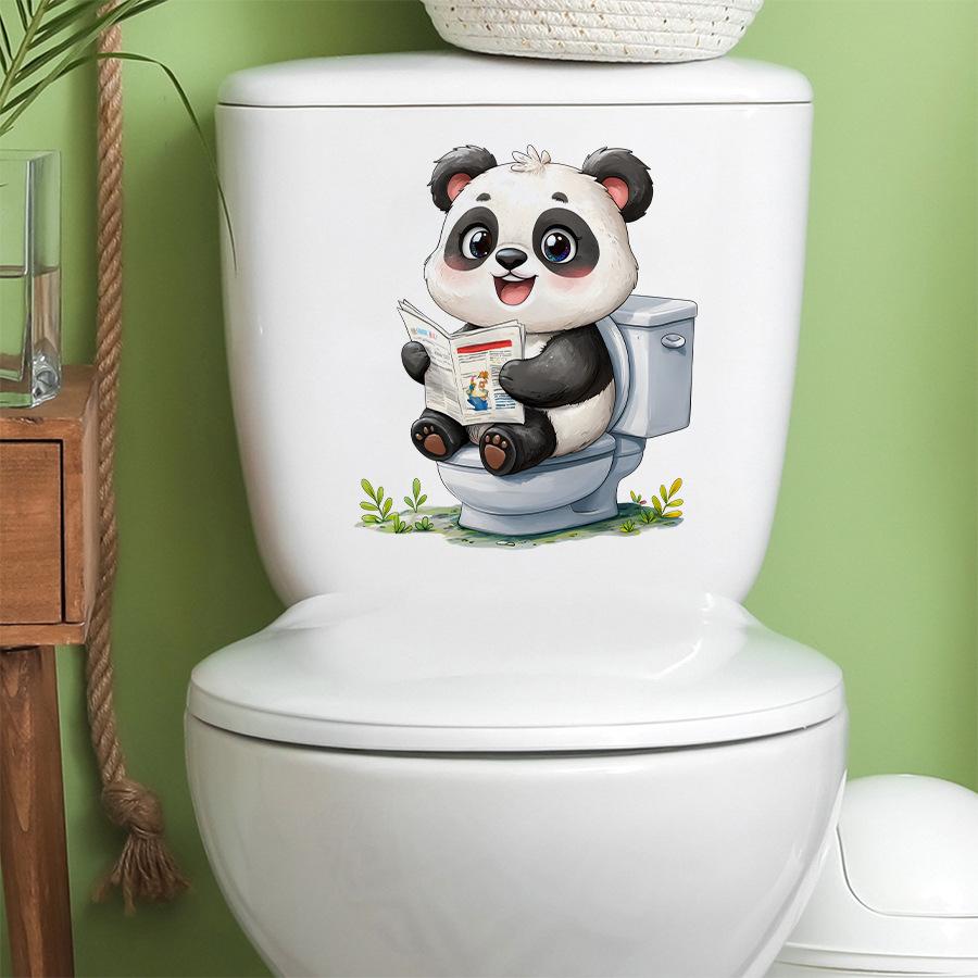 Cute Cartoon Panda Toilet Stickers, Self-Adhesive Wall Decals for Bathroom Bedroom Decoration