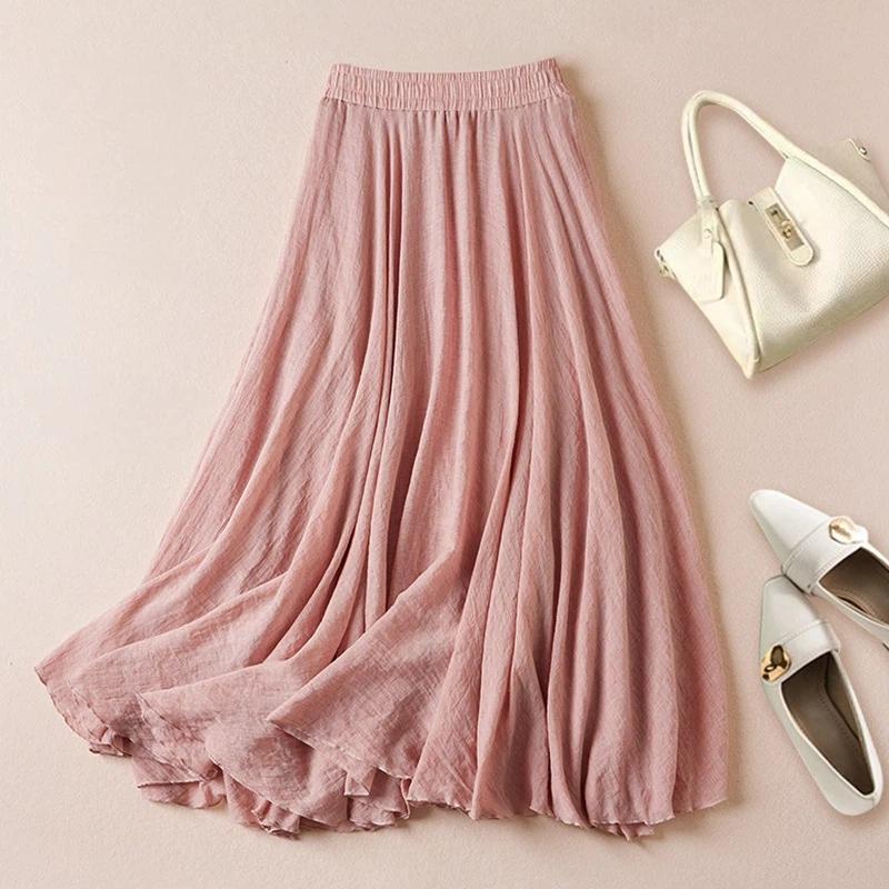 Skirt Women Summer Casual Versatile Elastic High Waist Loose Skirt Oversize Stretchy Cotton Dresses