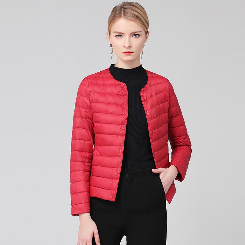 2025 Women's Round Neck White Duck Down Jacket – Comfortable, Versatile, Short, Solid Color, Cold Protection