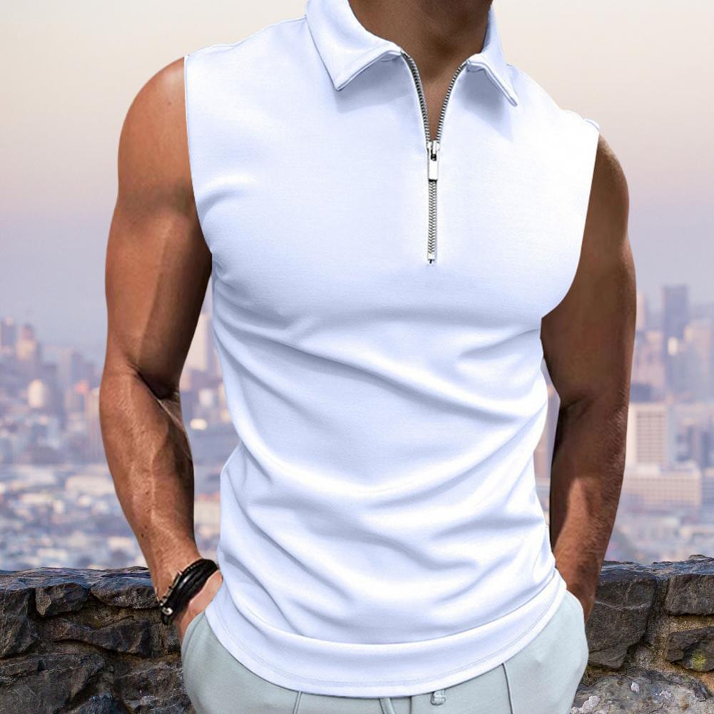 Men Summer Vest Sleeveless Lapel Solid Color Zip Neckline Men Tank Slim Fit Sleeveless Male Vest Men's Clothing Streetwear
