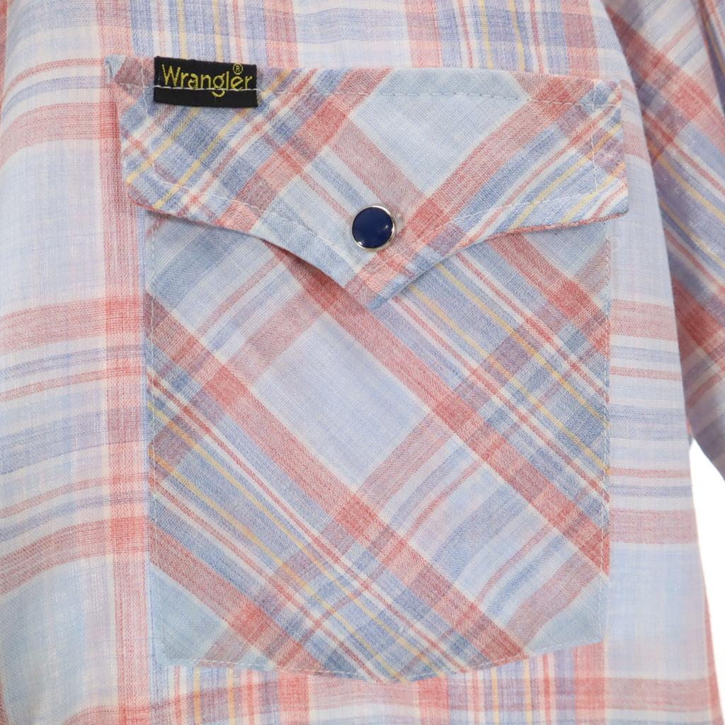 Wrangler 70s Vintage Check Pattern Long Sleeve Western Shirt Light Blue Men's Used